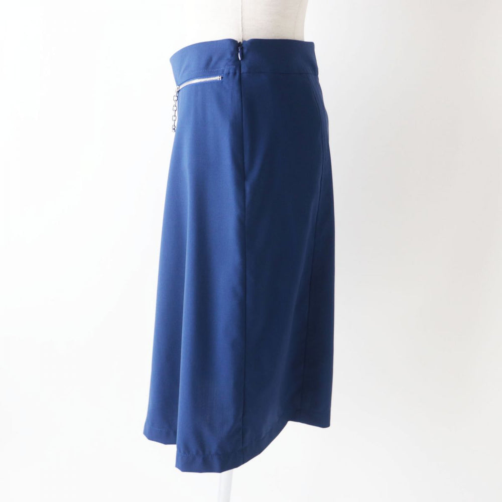 HERMES skirt wool Blue x Silver Metal 34