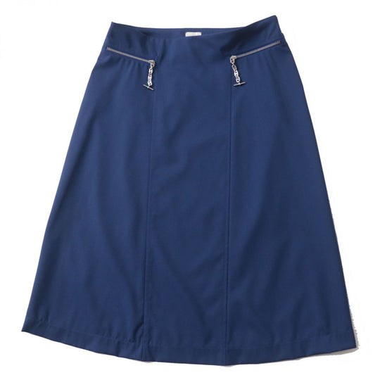 HERMES skirt wool Blue x Silver Metal 34