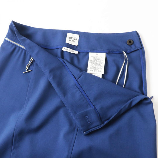 HERMES skirt wool Blue x Silver Metal 34