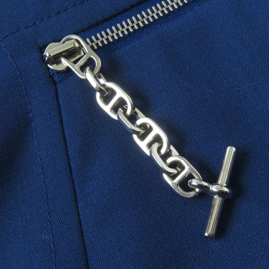 HERMES skirt wool Blue x Silver Metal 34
