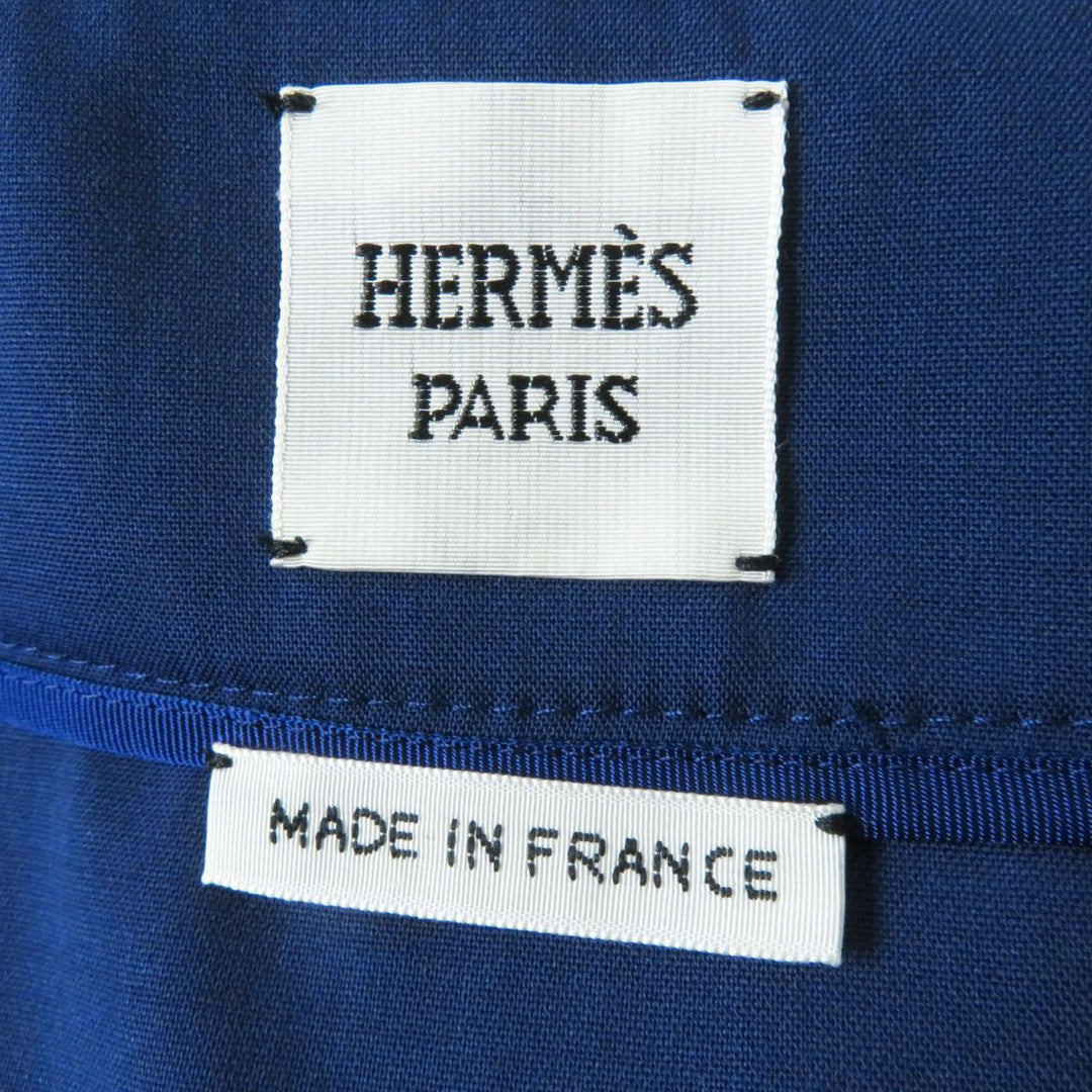 HERMES skirt wool Blue x Silver Metal 34