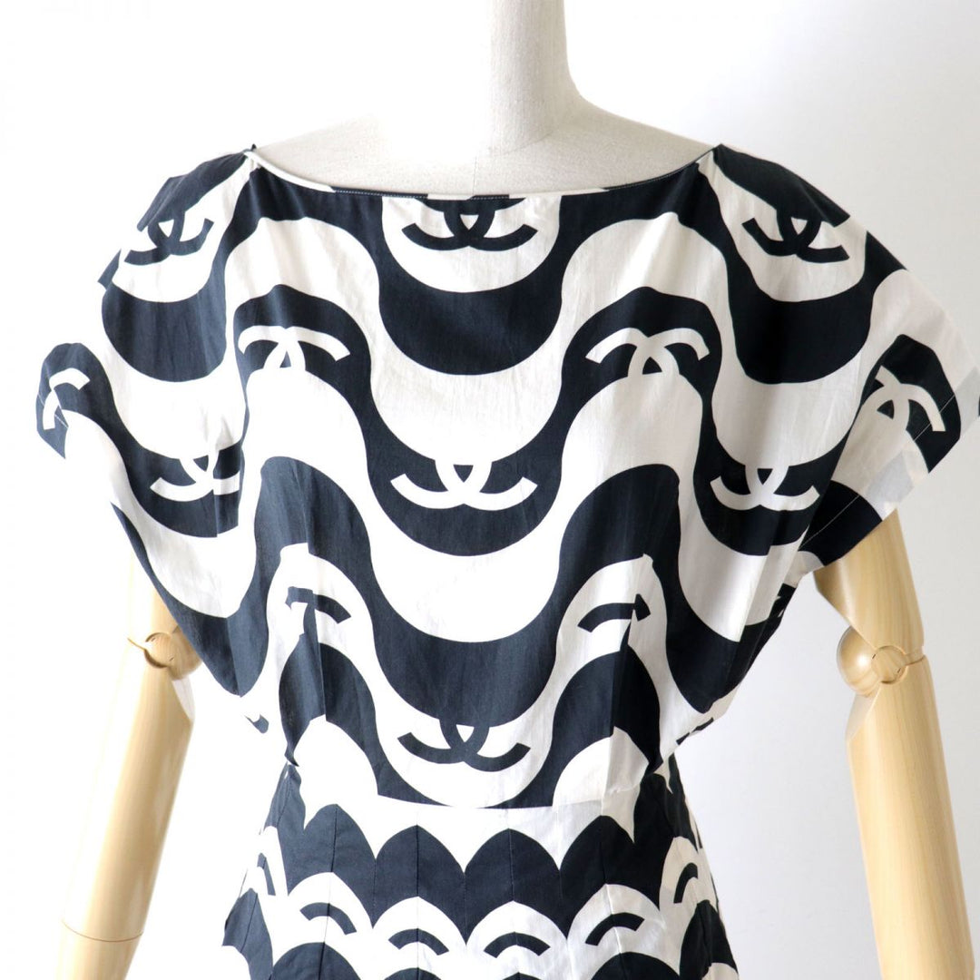 CHANEL one piece cotton NOIRxECRU 34