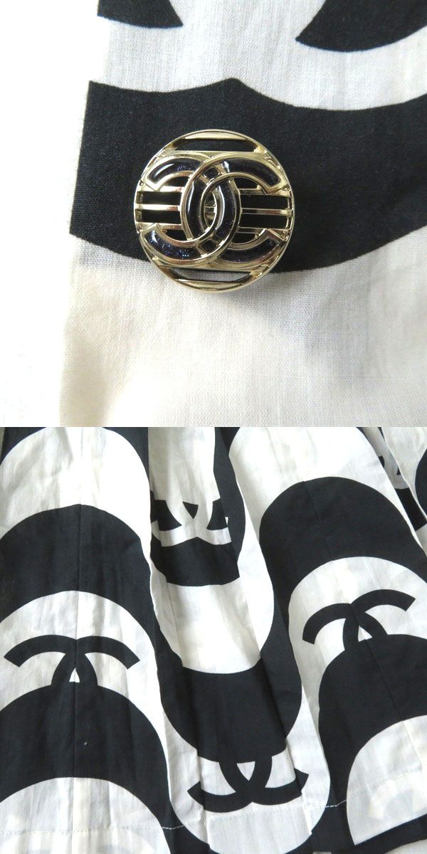 CHANEL one piece cotton NOIRxECRU 34