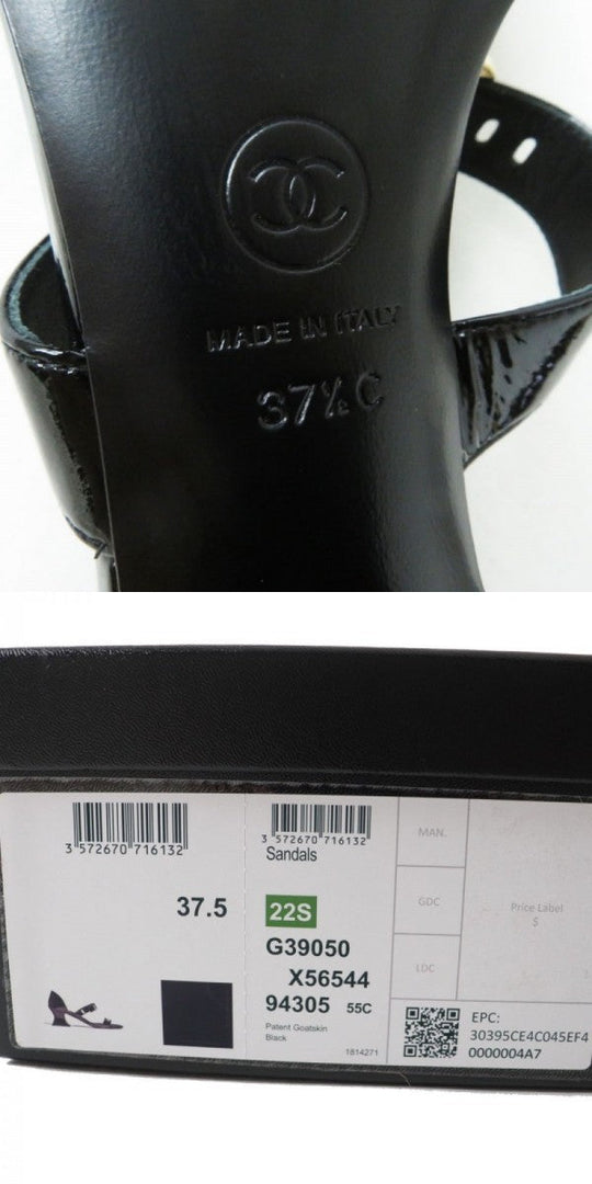 CHANEL Sandals Patent leather black 37.5