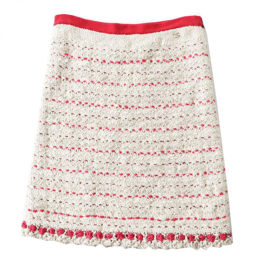 CHANEL skirt silk Beige x red 38