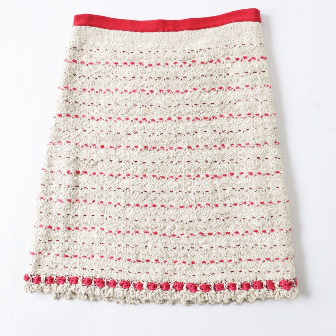CHANEL skirt silk Beige x red 38