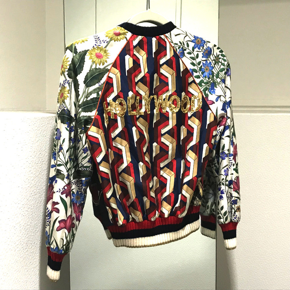 GUCCI Blouson 476247 Silk, Sequins White x Multicolor tiger print bomber jacket jacket outerwear Women 36 Used Authentic