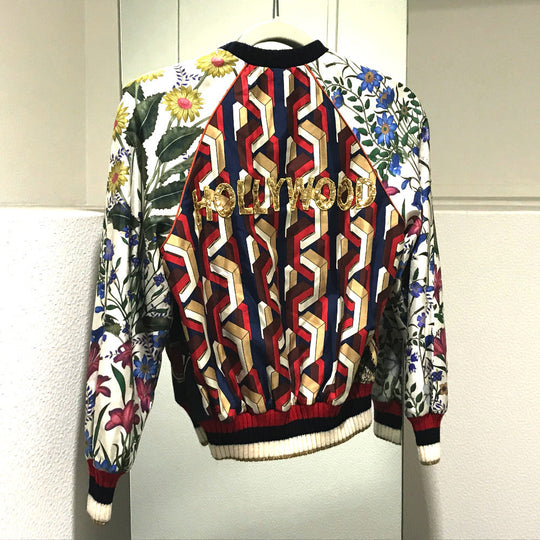 GUCCI Blouson 476247 Silk, Sequins White x Multicolor tiger print bomber jacket jacket outerwear Women 36 Used Authentic