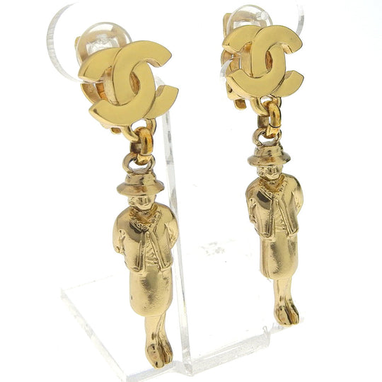 CHANEL Earring Plated Gold gold doll motif Mademoiselle COCO Mark Women Used Authentic