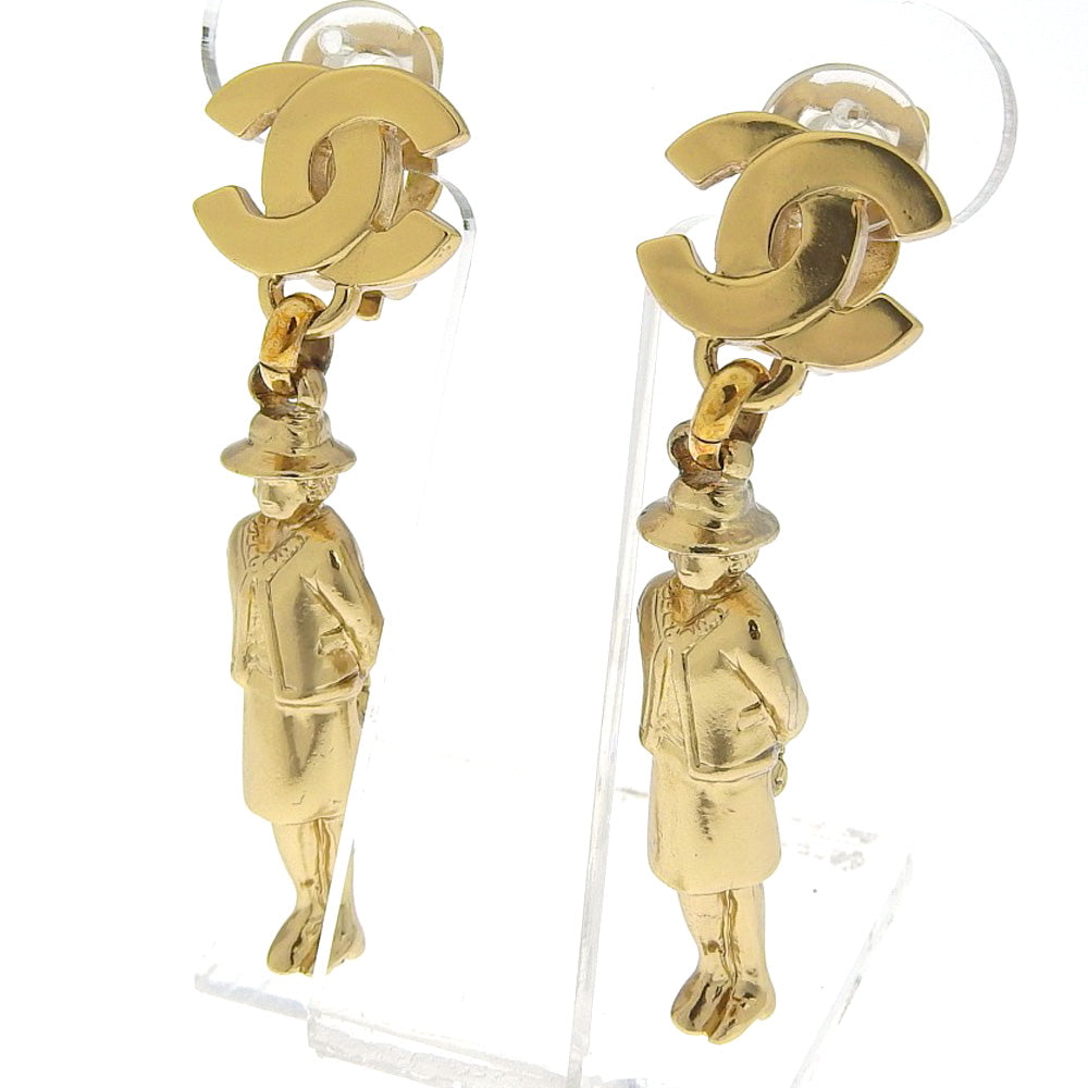 CHANEL Earring Plated Gold gold doll motif Mademoiselle COCO Mark Women Used Authentic