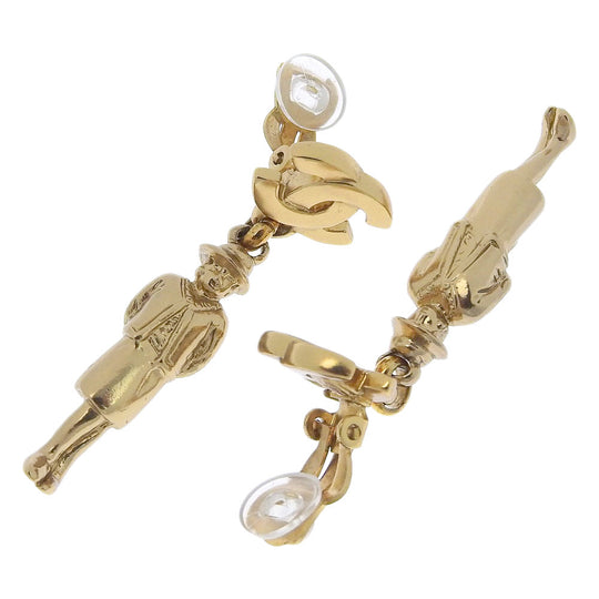 CHANEL Earring Plated Gold gold doll motif Mademoiselle COCO Mark Women Used Authentic