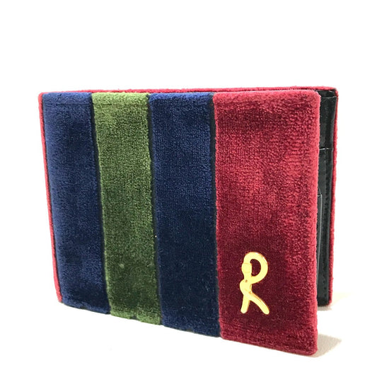 Roberta di Camerino Folded wallet Velor Red/Navy/Green logo Women Used Authentic