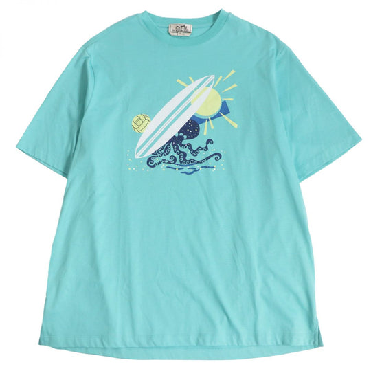 HERMES Short sleeve T-shirt cotton Light blue XL