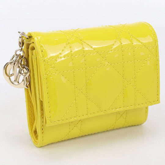 Dior S0181 OVRB Tri-fold wallet Lady Dior Lotus Wallet Canage Patent calfskin Yellow Women