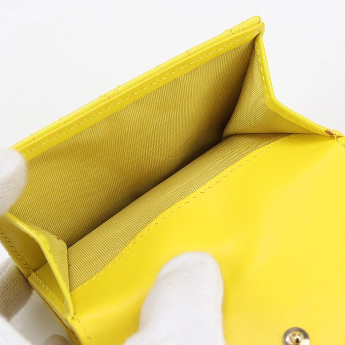 Dior S0181 OVRB Tri-fold wallet Lady Dior Lotus Wallet Canage Patent calfskin Yellow Women