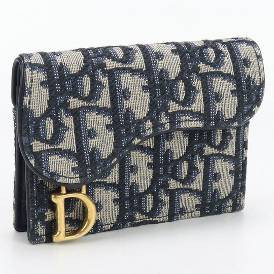 Dior S5611 CTZQ M928 Card Case Saddle Bloom Card Holder Dior Oplique leather, Oplique jacquard canvas Navy Women