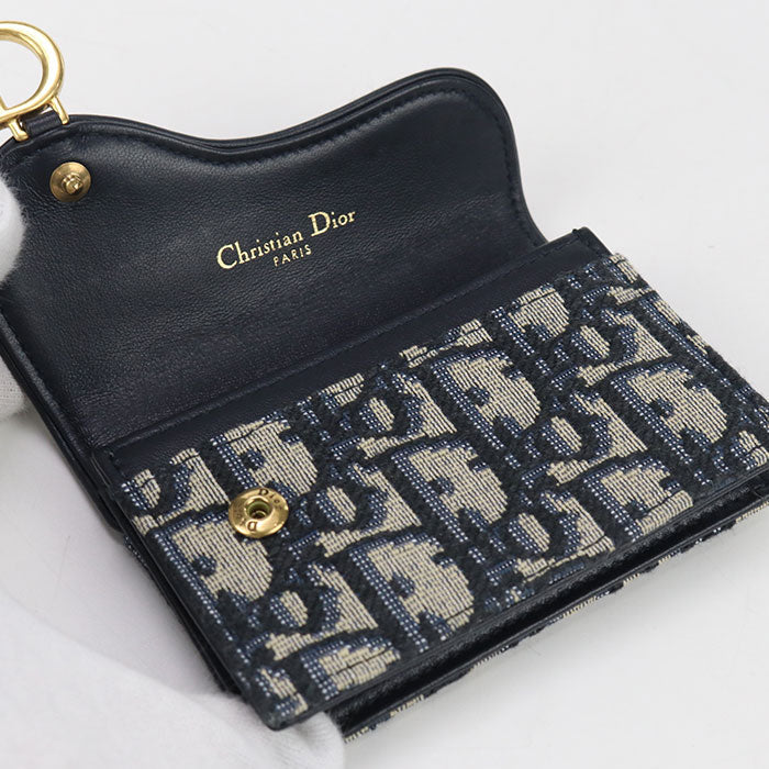 Dior S5611 CTZQ M928 Card Case Saddle Bloom Card Holder Dior Oplique leather, Oplique jacquard canvas Navy Women