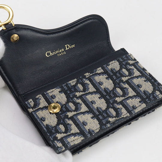 Dior S5611 CTZQ M928 Card Case Saddle Bloom Card Holder Dior Oplique leather, Oplique jacquard canvas Navy Women