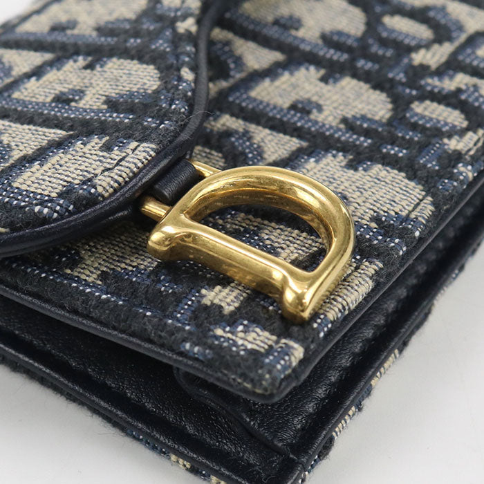 Dior S5611 CTZQ M928 Card Case Saddle Bloom Card Holder Dior Oplique leather, Oplique jacquard canvas Navy Women