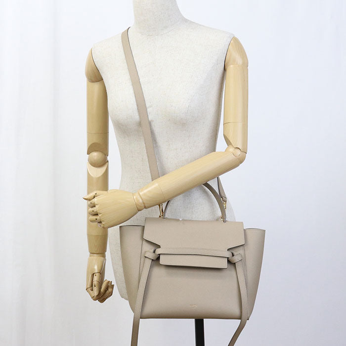 CELINE 18915 3ZVA 18LT Handbag Belt bag micro 2-way handbag Calfskin beige Women
