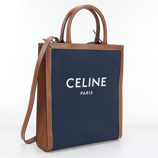 CELINE Tote Bag Vertical Hippo Small 2Way Mini Handbag canvas, leather Navy Women