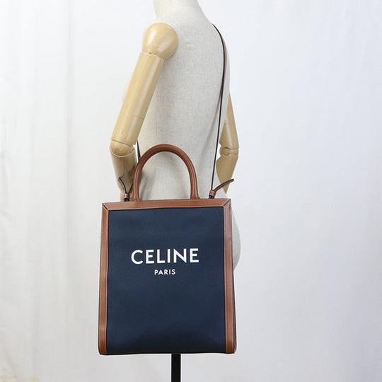 CELINE Tote Bag Vertical Hippo Small 2Way Mini Handbag canvas, leather Navy Women