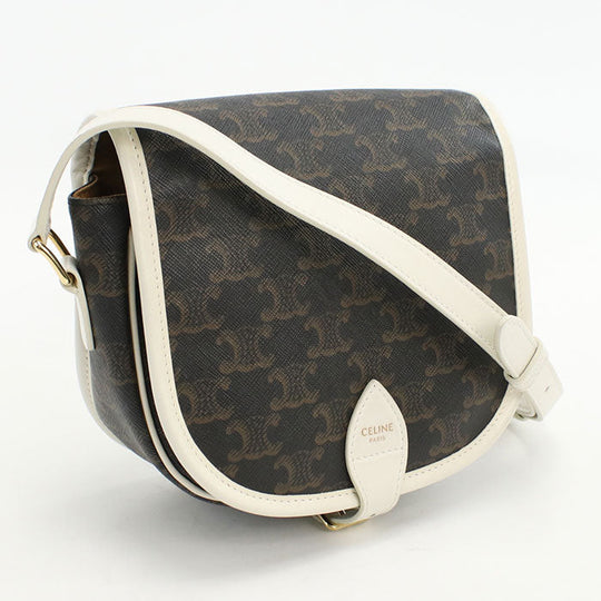 CELINE 191502 Shoulder Bag Triomphe canvas Folco Medium Coated canvas, leather Brown Women