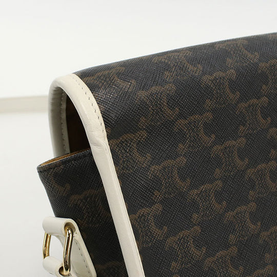 CELINE 191502 Shoulder Bag Triomphe canvas Folco Medium Coated canvas, leather Brown Women