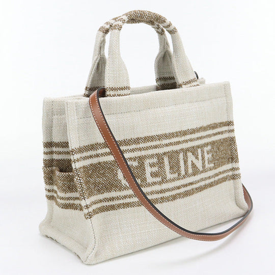 CELINE 19916 Small Hippo Tice Tote Bag shoulder bag/textile White Women