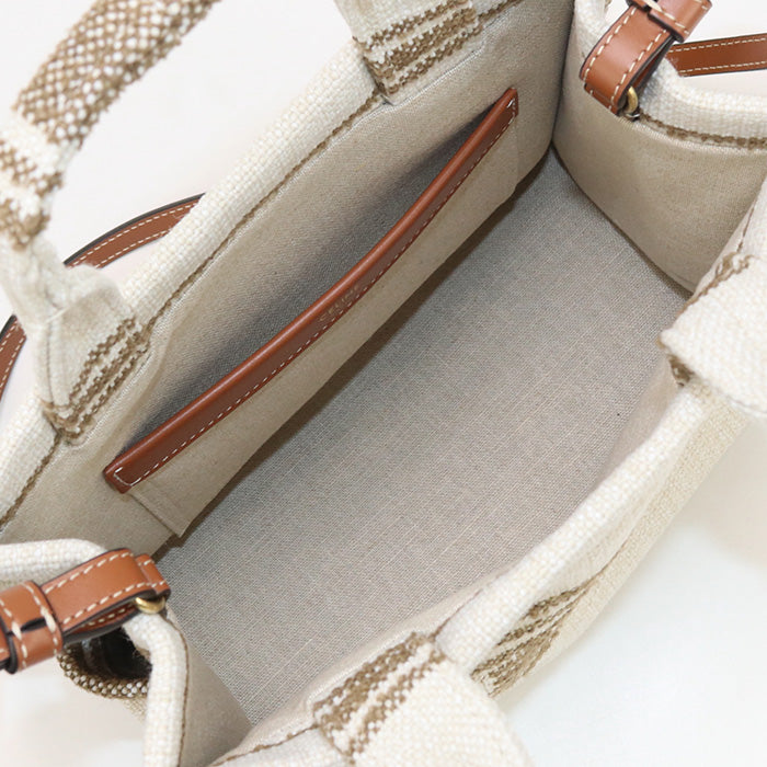 CELINE 19916 Small Hippo Tice Tote Bag shoulder bag/textile White Women