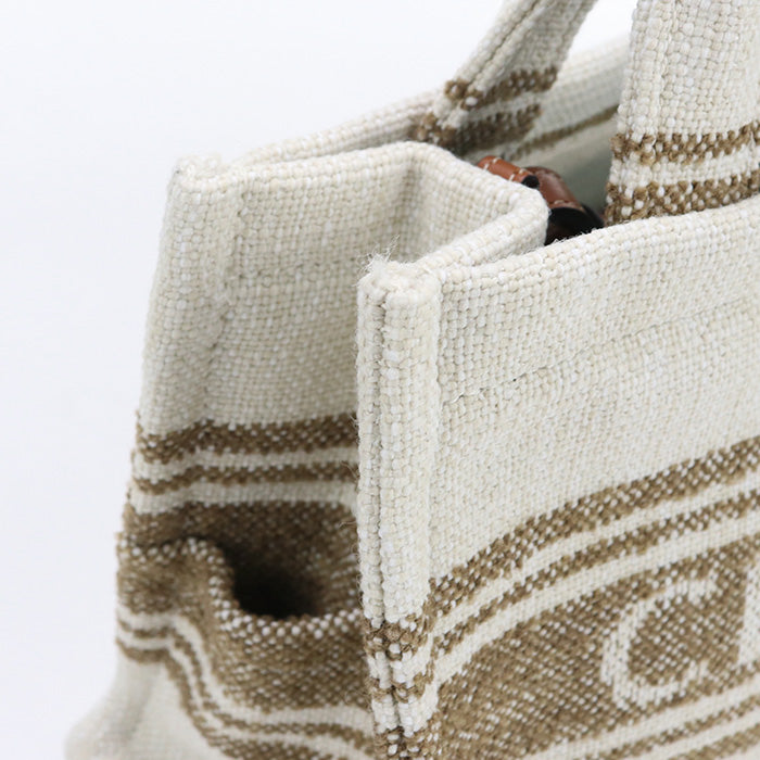 CELINE 19916 Small Hippo Tice Tote Bag shoulder bag/textile White Women