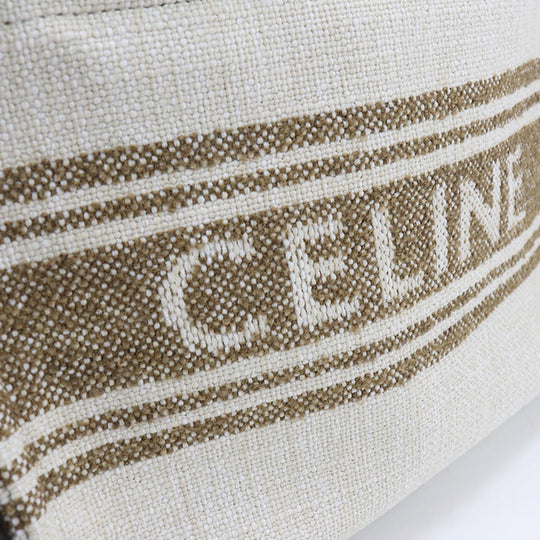 CELINE 19916 Small Hippo Tice Tote Bag shoulder bag/textile White Women