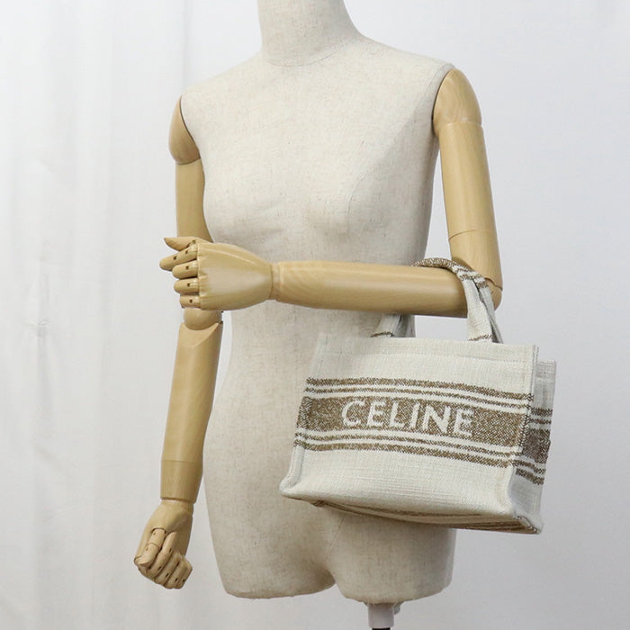 CELINE 19916 Small Hippo Tice Tote Bag shoulder bag/textile White Women