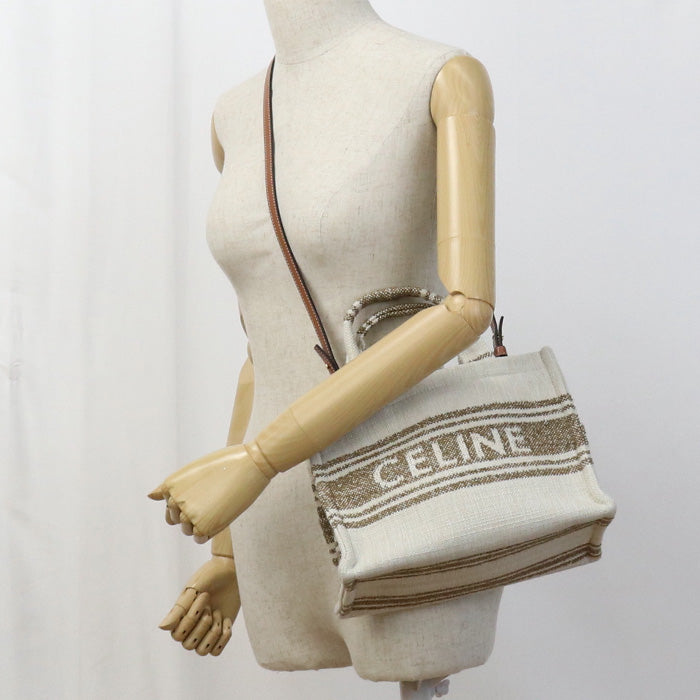 CELINE 19916 Small Hippo Tice Tote Bag shoulder bag/textile White Women
