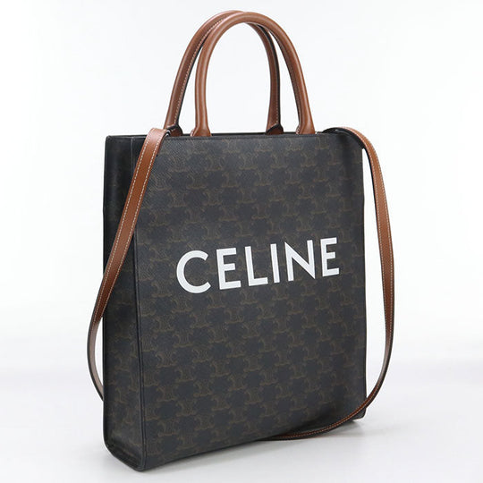 CELINE 191542 Tote Bag Vertical Hippo Small 2Way Tote Bag PVC, Triomphe canvas Dark Brown Women