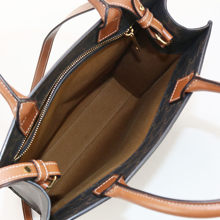 CELINE 191542 Tote Bag Vertical Hippo Small 2Way Tote Bag PVC, Triomphe canvas Dark Brown Women
