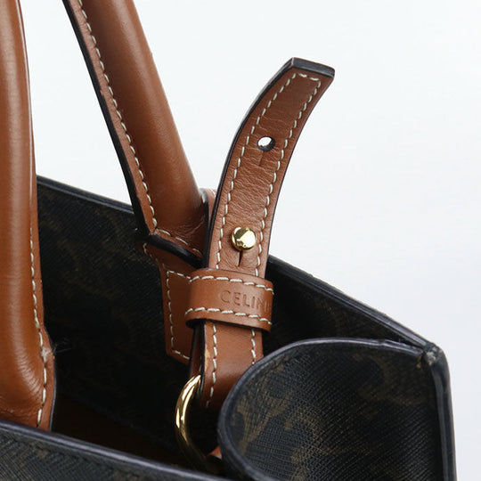 CELINE 191542 Tote Bag Vertical Hippo Small 2Way Tote Bag PVC, Triomphe canvas Dark Brown Women