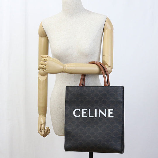 CELINE 191542 Tote Bag Vertical Hippo Small 2Way Tote Bag PVC, Triomphe canvas Dark Brown Women