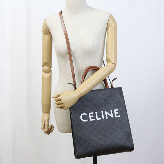 CELINE 191542 Tote Bag Vertical Hippo Small 2Way Tote Bag PVC, Triomphe canvas Dark Brown Women
