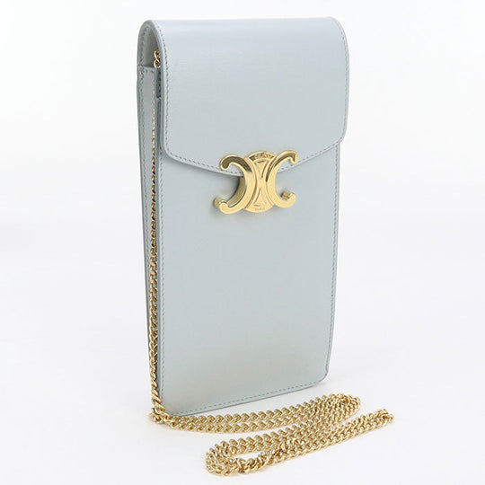 CELINE 10K68 3DPV Shoulder Bag Triomphe Mobile pouch leather Light Blue Women