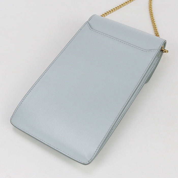 CELINE 10K68 3DPV Shoulder Bag Triomphe Mobile pouch leather Light Blue Women