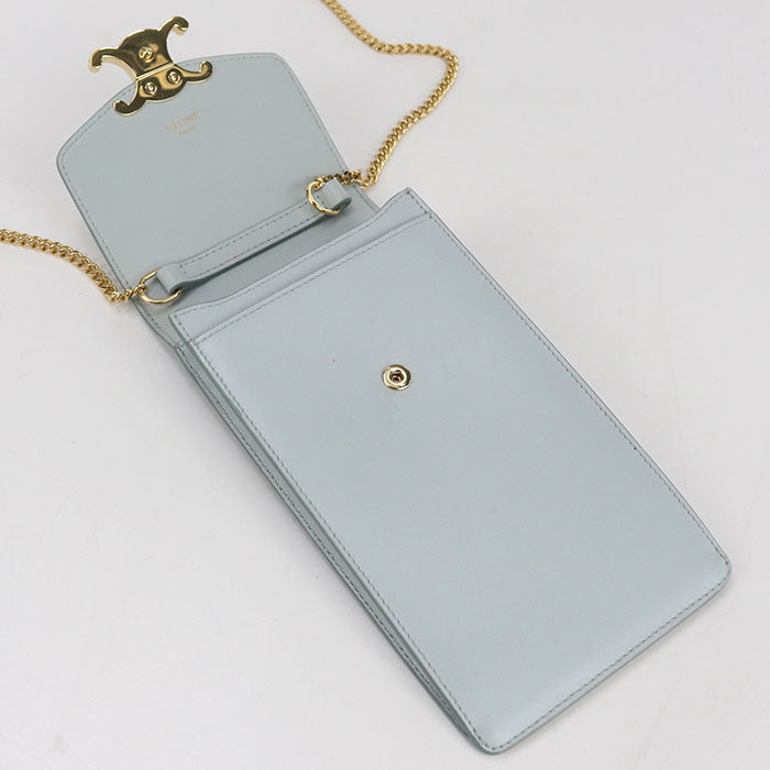 CELINE 10K68 3DPV Shoulder Bag Triomphe Mobile pouch leather Light Blue Women