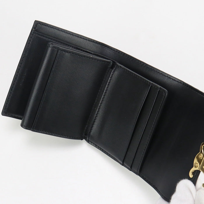 CELINE CE89565 Small flap wallet Triomphe Three fold wallet Calfskin Black Women