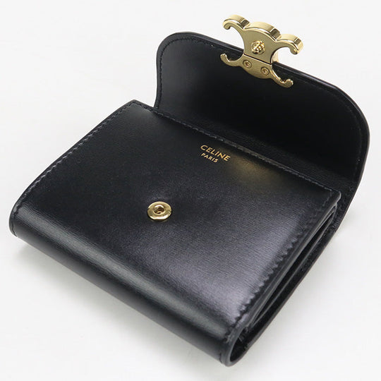 CELINE CE89565 Small flap wallet Triomphe Three fold wallet Calfskin Black Women