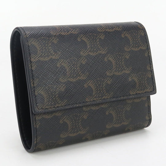 CELINE CE89625 Small trifold wallet Triomphe canvas PVC Black Women
