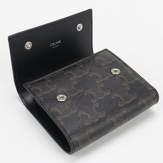 CELINE CE89625 Small trifold wallet Triomphe canvas PVC Black Women