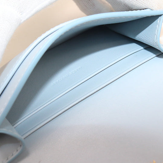 CELINE 10I58 3DPV Coin Purse Triomphe Card Case with Flap Shiny calfskin Light Blue Women