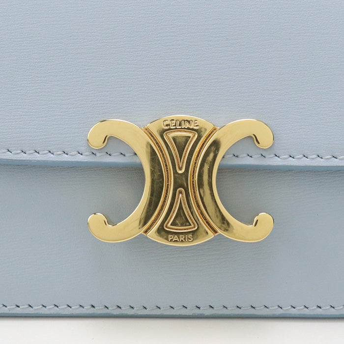 CELINE 10I58 3DPV Coin Purse Triomphe Card Case with Flap Shiny calfskin Light Blue Women