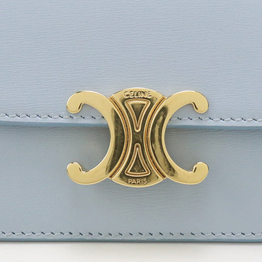 CELINE 10I58 3DPV Coin Purse Triomphe Card Case with Flap Shiny calfskin Light Blue Women