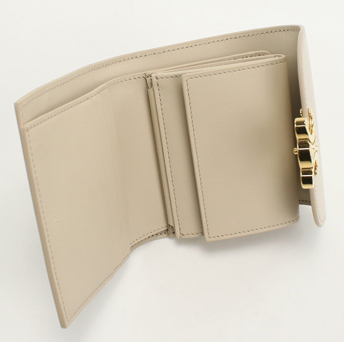 CELINE 10D78 3DPV Tri-fold wallet Triomphe Small flap wallet leather beige Women